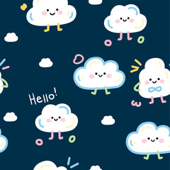 funny clouds cartoon doddle seamless pattern 