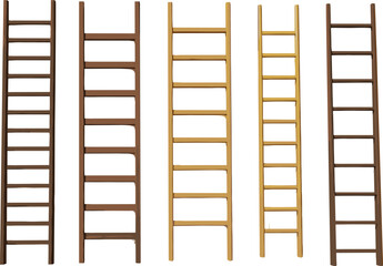Wooden ladder illustration, different rung spacing, ladder design, vertical structure, brown wood, construction tool, vector art, realistic style, comparison, set © Hey There