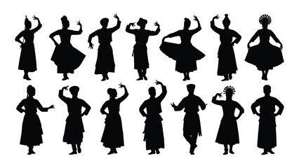 Classical indian dance silhouettes collection isolated on white background, Vector