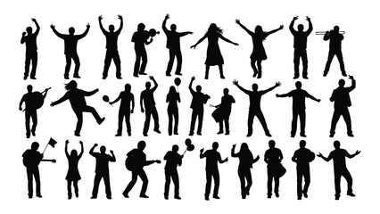 Diverse group of people silhouettes isolated on white background, Vector