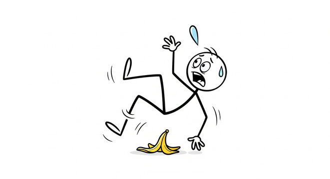Stick Figure Slipped on Banana Peel Illustration