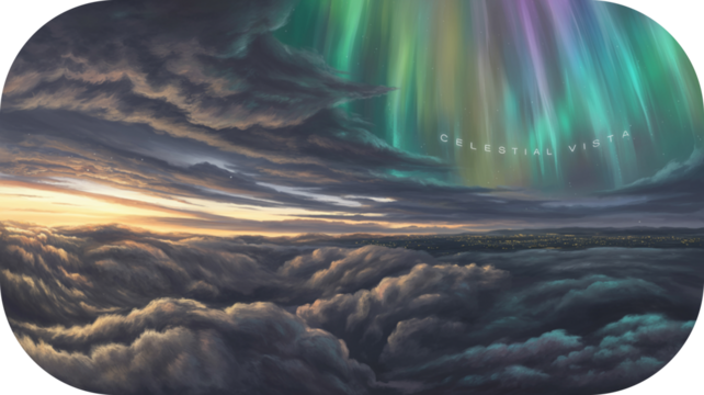 Majestic Aurora Borealis Shimmering Above a Cloudscape and City Lights northern lights night isolated on a transparent background