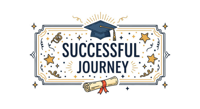 Graduation achievement celebration artistic success education scroll cap stars