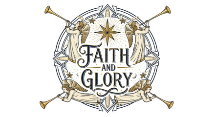 Celestial heralds proclaiming divine message in a festive circular design