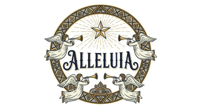 Heavenly Angels Announcing Alleluia with Trumpets and Golden Star
