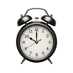 Realistic Black Alarm Clock Isolated on Transparent Background Time Concept