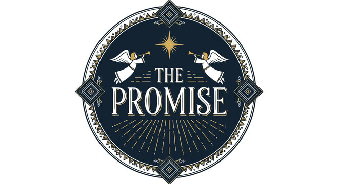 A circular logo with angels and a star, proclaiming 'The Promise' in a vintage