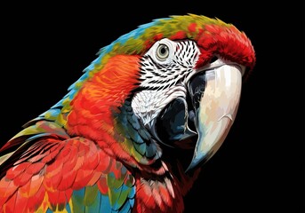 Fototapeta premium Extreme close up portrait of a colorful macaw parrot with vibrant red and blue feathers