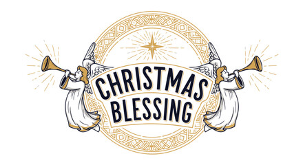 angelic proclamation of christmas blessing with star and ornate ring isolated