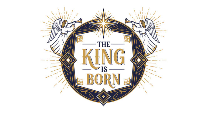 Celestial announcement of birth with angelic trumpeters and radiant star design