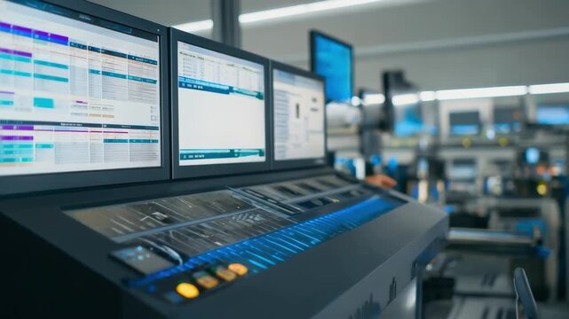 Medium shot featuring an automated robotic sorter integrating with software screens in a smart office demonstrating seamless synchronization of document organization.