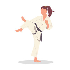 A woman practicing taekwondo seriously. Stock Illustration