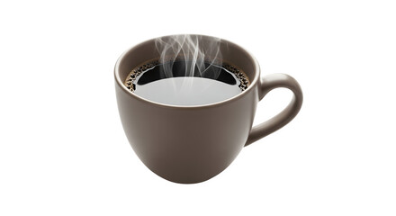 A hot cup of coffee with steam rising from the dark liquid.