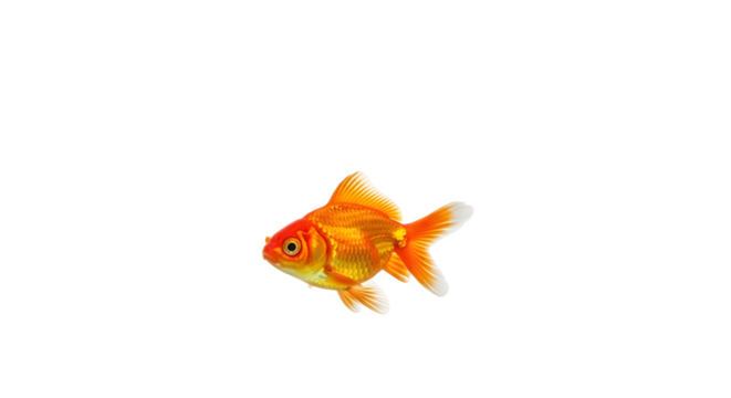 A single bright orange goldfish isolated on a white background.
