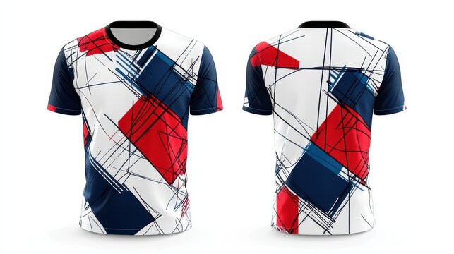 grid-inspired sports jersey, with intersecting lines, map-style urban patterns, and a modern minimalist city-inspired look, front and back view - Powered by Adobe