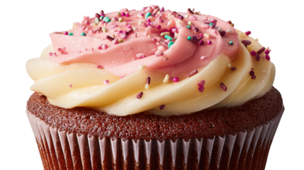 Birthday cupcake with candle on light grey table against blurred lights. Space for text