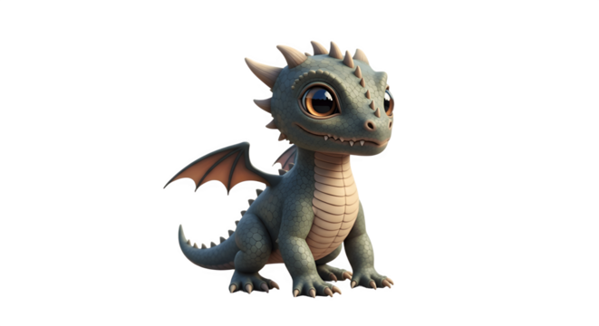 Adorable Baby Dragon with Big Eyes and Small Wings.