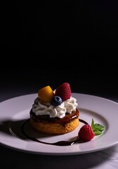 A tempting dessert presented under a soft, ethereal glow, evoking a peaceful, indulgent evening experience ,cake ,indulgence ,edible