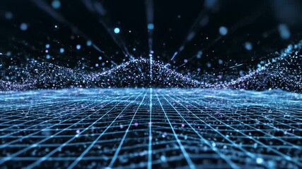 High tech futuristic background with grid of blue lights and lines, perfectly capturing the concept of innovative technology, ideal for use in presentations, advertisements, or cooking shows.