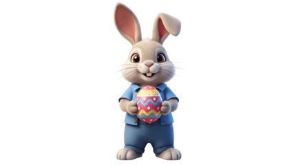 Adorable Easter Bunny Holding a Decorated Egg.