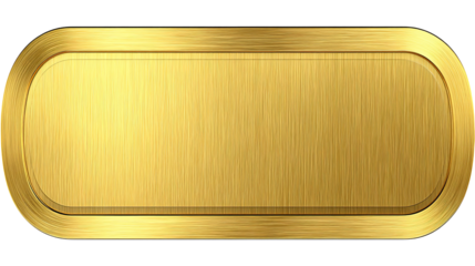 A rectangular gold metal plate with rounded corners and a brushed texture