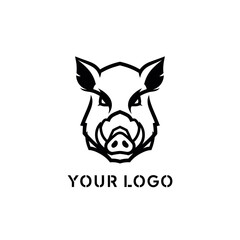 Minimalist black and white wild boar head logo concept design