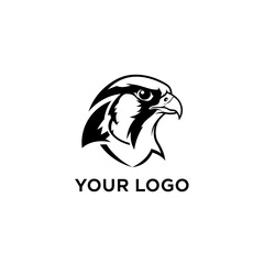 Minimalist monochrome hawk or eagle head emblem design