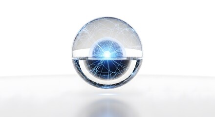 Abstract sphere, a futuristic orb, its core glowing with a bright, energetic light 
