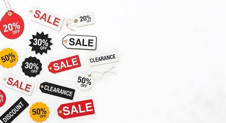 Various sale tags arranged to create a visually appealing display of discount offers