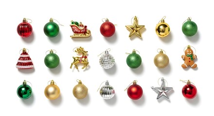 A collection of Christmas ornaments arranged with festive ornaments ready for the holiday season. The image showcases the beauty and color of festive decorations