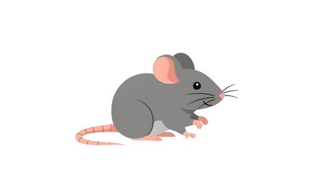 Cute Grey Mouse Vector Illustration Isolated on White Background, Little Rodent Animal Cartoon Icon or Mascot Design,