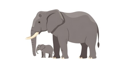 Obraz premium Elephant Mother Calf, African Wildlife Family