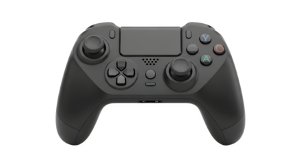 Black gaming controller with buttons and joysticks for playing games.