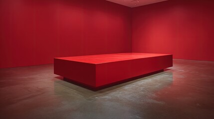 Red Block Sculpture In Modern Gallery Space