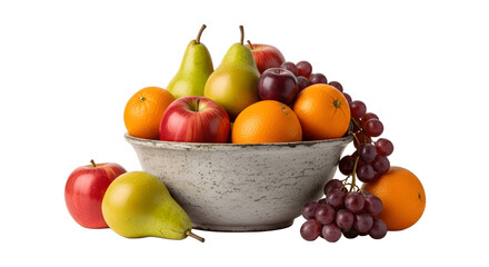 Bowl overflowing with fresh and colorful assortment of fruits.