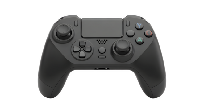 Black gaming controller with buttons and joysticks for playing games.