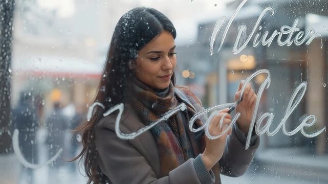 Woman writing on a foggy window