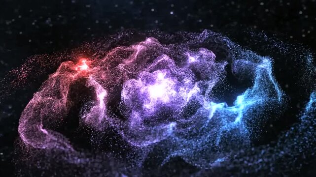 A galaxy of swirling, colorful clouds of light and particles in the vastness of space