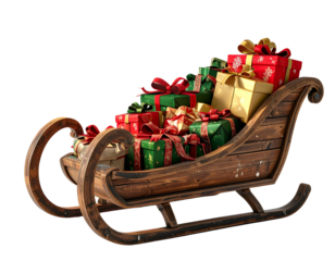 Holiday Delivery — Wooden Sleigh with Gift Boxes on Transparent Background