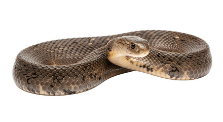 Close up of a venomous rattlesnake coiled and ready to strike.