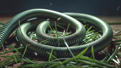 Obraz premium coiled hose with grass clippings