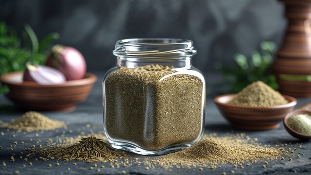 clear jar of cumin