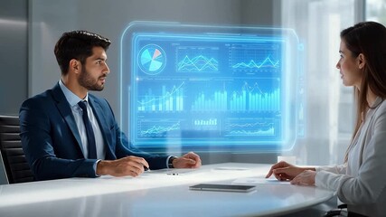 Business meeting with digital data display - Powered by Adobe