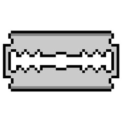 Pixel razor blade vector. Ideal for shaving, barbershop, and dangerous object themes. This 8 bit graphic is perfect for retro games or apps related to sharp tools and grooming. Symbolizes risk.