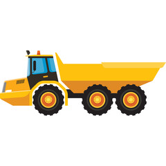Yellow Articulated Dump Truck With Black Wheels And Orange Rims On A Transparent Background