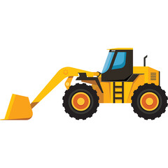 Yellow Front Loader Vehicle Construction Equipment With Bucket And Large Tires Isolated On White Background