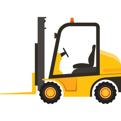Yellow Forklift Truck Vehicle with Black Wheels and Orange Light on Top of Cabin Illustration