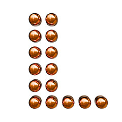Alphabet, number and symbol 3D render word Copper Glossy Metallic Dotted Pattern on White