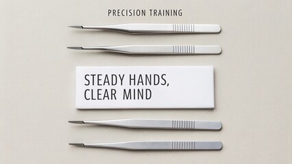 Precision Training Equipment for Skill Development in Focus and Control with Tweezers and Clear Mind Message on Surface