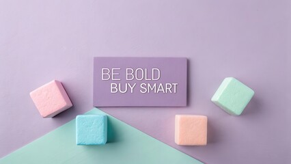 Purple card with text and pastel cubes